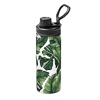 Stainless Steel Water Bottle Sports Travel Insulated Mug with Leak proof Spout Lid 18oz Gifts for Boys Girls - Tropical Banana Palm Leaf