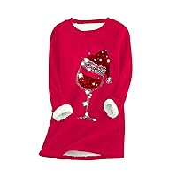 GRASWE Women Long Sleeve Printed Round Neck Pullover Cotton Shirts Casual Loose Solid Pullover Cotton Thicken Shirts