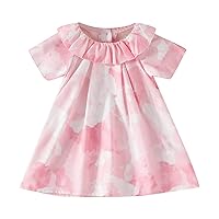 Toddler Girls Dresses Cute Lace Round Neck Short Sleeve Tie Dye Princess Dress Birthday Gift Dress Girl