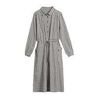 Plaid Shirt Dress Spring Double Pockets Wide Loose Casual Mid-Length Knee-Length Large Size Tooling Dress Women