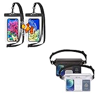 SYNCWIRE IPX8 Waterproof Phone Pouch with Lanyard 2 Pack & IP68 Waterproof Fanny Bag with Adjustable Waist Strap 2 Pack for iPhone Samsung Galaxy and More, Beach Accessories, Vacation Must Haves