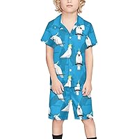 White Cockatoo Boy's Beach Suit Set Hawaiian Shirts and Shorts Short Sleeve 2 Piece Funny