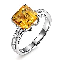 Yellow Natural Citrine Gemstone and Diamond Engagement Ring Wedding Set 14K White Gold (0.11ct) for Women