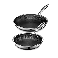 HexClad 2 Piece Hybrid Stainless Steel Cookware Set - 8 Inch Fry Pan and 10 Inch Frying Pan, Stay Cool Handle, Dishwasher and Oven Safe, Non-Stick, Works with Induction Cooktops