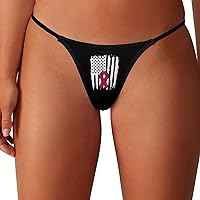 Breast Cancer Awareness American Flag Thongs for Women T-back G String Hipster Sexy Bikini No Show Underwear Panties