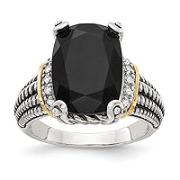 925 Sterling Silver With 14k Black Simulated Onyx and White Diamond Ring Jewelry for Women - Ring Size Options: 6 7 8