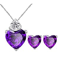 Uloveido Red Crystal Heart Necklace and Earrings Wedding Jewelry Set for Women Girls BME53