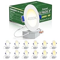 12 Pack 4 Inch Ultra-Thin LED Recessed Ceiling Light with Junction Box, 4000K Cool White, 9W Dimmable Can-Killer Downlight,810LM High Brightness - ETL and Energy Star Certified