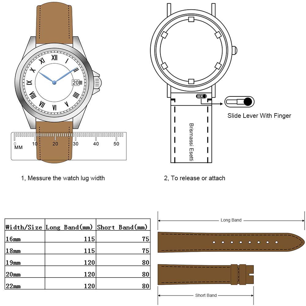 Brismassi Esetti B&E Top Grain Leather Watch Bands 16mm 18mm 19mm 20mm 21mm 22mm Quick Release Watch Strap Men Women, Elegant Replacement Band for Watch & Smartwatch