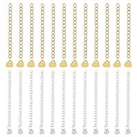 UNICRAFTALE 40Pcs 2 Style 2 Colors 60mm Bracelet Extension Chain 304 Stainless Steel End Chain with Heart Charms Metal Jewelry Extension Chain Charm Chain Extender for Necklace Bracelet Jewelry Making