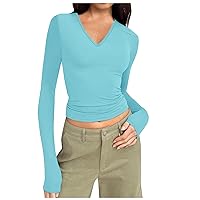 Y2K Summer Trendy Fashion Slim Fit Shirts for Women Women's Summer Tops 2024 Cute White Tops for Women T-Shirts Graphic Red Tops for Women Sexy T-Shirt Women Black Cropped Turquoise M