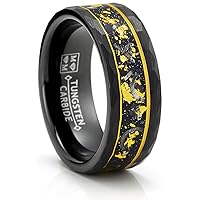 Metal Masters Co. Tungsten Carbide Mens Ring Wedding Band Gold Flakes Meteorite Shavings Hammered 8MM Comfort-Fit Black