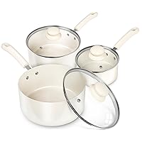 MICHELANGELO Sauce Pan Set With Lid, 1QT&2QT&3QT Ceramic Saucepans, Nonstick Saucepan Set, PFAS-FREE Pot Set, Small Pots For Cooking, Multipurpose Cooking Pots Set, White