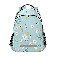 Flower with Flying Bees on Blue Backpacks Travel Laptop Daypack School Book Bag for Men Women Teens Kids
