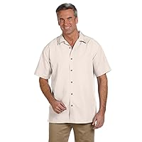 Harritton Men's Barbados Textured Camp Wrinkle Resistant Short Sleeve Dress Shirt, Creme, X