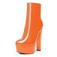Womens Platform Patent Round Toe Outdoor Dress Zip Block High Heel Ankle High Boots 6 Inch