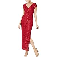 Connected Apparel Womens Petites Sequined Lace Evening Dress