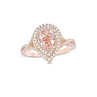 Pear Shaped Morganite & Created 1/2 CT.T.W.CZ Diamond Crossover Shank Engagement Wedding Bridal Ring 925 Sterling Sliver