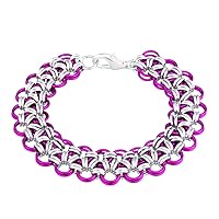 Weave Got Maille Japanese Chain Maille Bracelet Kit-Princess Lace, Raspberry/Silver, 8.5 inches