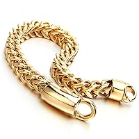 COOLSTEELANDBEYOND 8mm Mens Stainless Steel Gold Color Square Franco Chain Curb Chain Bracelet, Polished