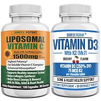 Simply Potent Essential Vitamins Bundle- Liposomal Vitamin C 1500mg and Vitamin D3 with K2 Bundle