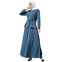 IMEKIS Women Muslim Outfit Middle East Arabic Long Sleeve Dress Shirt with Long Skirt Set Dubai Islamic Clothes Set