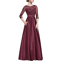A Line Formal Elegant Long Grape Lace Evening Dress Mother of The Bride Dress with Sleeves