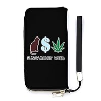 Pussy Money Weed Wristlet Wallet Leather Long Card Holder Purse Slim Clutch Handbag for Women