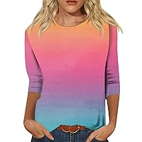Women's Tops, 3/4 Sleeve Shirts for Women Print Graphic Tees Blouses Casual Plus Size Basic Tops Pullover