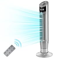 Antarctic Star Tower Fan 360°Oscillating Fan Quiet Cooling 24H Timer Remote Control Powerful Standing 8 Wind Speed 3 Wind Modes Ionizer Mode Bladeless Portable LED Display,Bedroom 40-Inch SILVER