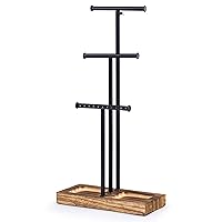 Love-KANKEI Jewelry Organizer Stand Metal & Wood Base and Large Storage Necklaces Bracelets Earrings Holder Organizer Gift Black and Carbonized Black