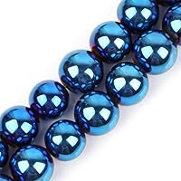 JOE FOREMAN 14mm Blue Metallic Coated Hemaite Stone Round Gemstone Semi Precious Loose Beads for Jewelry Making 15