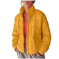 Women's Boyfriend Quilted Lightweight Jackets Stand Collar Oversized Warm Coats Zip Up Casual Outwear with Pockets