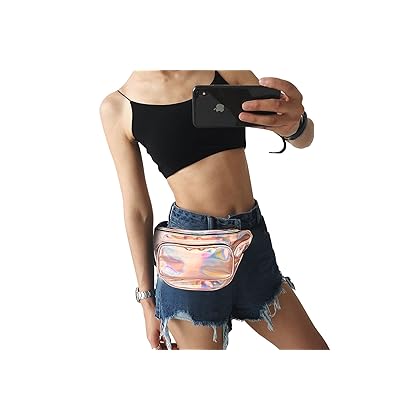 Holographic Fanny Pack Belt Bag, Waterproof Fashion Rave Waist Bag with Adjustable Belt for Women, Crossbody Bum Bag Waist Pack for Halloween Music Festival Outfits Travel Hiking