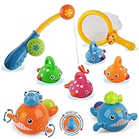 Dwi Dowellin Bath Toys Fishing Games Swimming Whales Bath Time Bathtub Toy for Toddlers Baby Kids Infant Fish Set Age 18months and up