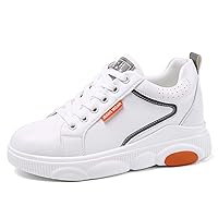 Women Trainers Patchwork Breathable Lace-Up Low-Top Casual Shoes Anti-Slip Platform Hidden Wedges Fashion Outdoor Sports Shoes White Orange Fashion