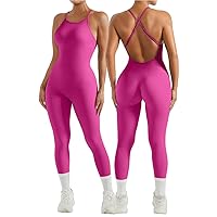OMKAGI Women Strappy Backless One Piece Jumpsuits Seamless Tummy Control Workout Romper