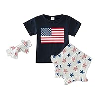 New Twin Mom Gift Toddler Boys Girls Independence Day 4 of July Short Sleeve Star Prints T Shirt (Black, 12-18 Months)