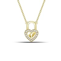925 Sterling Silver and Diamond Heart-Shaped Lock Pendant Necklace(0.08cttw, I-J/I2-I3) 18