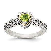 925 Sterling Silver Polished Prong set Antique finish With 14k Peridot Ring - Ring Size Options: 6 7 8