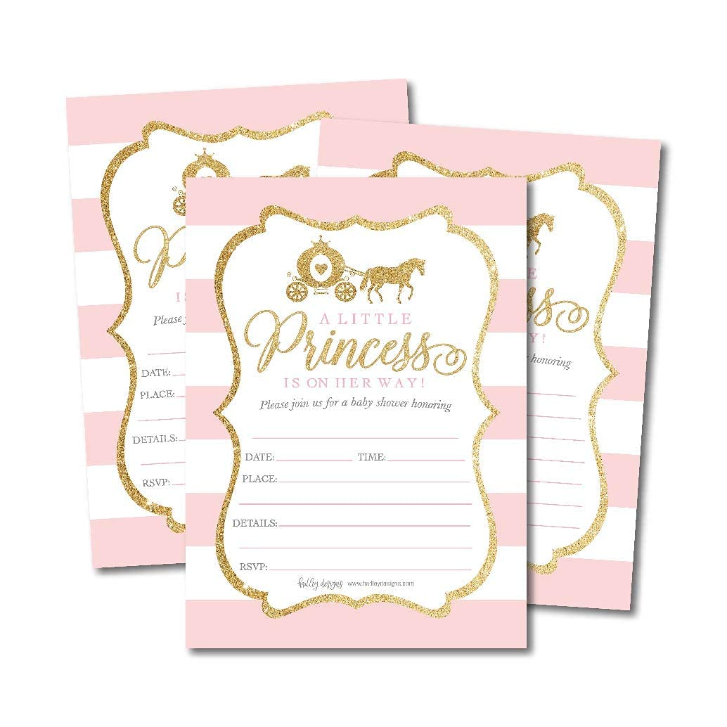 25 Little Princess Baby Shower Invitations, 25 Baby Shower Diaper Raffle Tickets For Baby Shower Girl, Pink & Gold Fill or Write in Card, Diaper Raffle Cards, Baby Shower Invitation Inserts