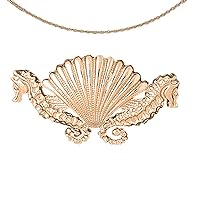 Seahorse & Shell Necklace | 14K Rose Gold Seahorse & Shell Pendant with 18