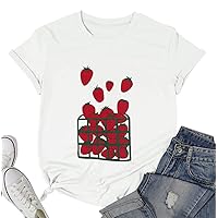 Women Strawberry Cute Graphic T Shirts Fruit Shirts Strawberries Print Cottagecore Clothing Tshirt Garden Tee Tops