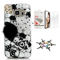 STENES Sparkle Case Compatible with Samsung Galaxy Note 20 Ultra Case - Stylish - 3D Handmade Bling Polka Dot Crown Flowers Camellia Bowknot Cover Case with Screen Protector [2 Pack] - Black&White