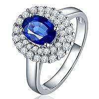 Amazing Fashion Blue Sapphire Gemstone Diamond Solid 14K White Gold Wedding Engagement Promise Ring Set for Women