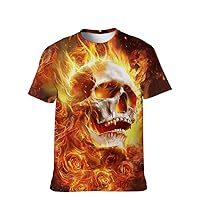 Mens Funny-Graphic T-Shirt Cool-Tees Novelty-Vintage Short-Sleeve Jiuce Hip-Hop: Flame Skull Teens Super Stylish Sport Gift