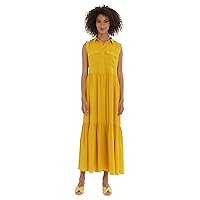 Maggy London Women's Petite Sleeveless Tiered Maxi Shirtdress with Utility Breast Pockets
