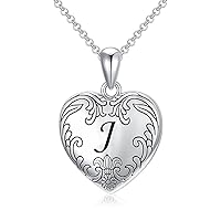10K 14K 18K Solid White Gold/Plated Gold Locket Cameo Initial Heart Locket Necklace That Holds Pictures Personalized Photo Locket Necklace Alphabet A-Z