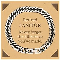 Retired Janitor Gifts, Never forget the difference you've made, Appreciation Retirement Birthday Cuban Link Chain Bracelet for Men, Women, Friends, Coworkers