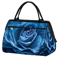 Travel Duffel Bag, Sports Tote Gym Bag, Blue Rose Flower Overnight Weekender Bags Carry on Bag for Women Men, Airlines Approved Personal Item Travel Bag for Labor and Delivery